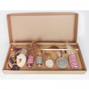 Pet Wooden Rod Feather Funny Cat Stick Yhdistelmä Cat Toy Set Box Seven-Piece hiiri sisal pallo hauska kissan artefakti